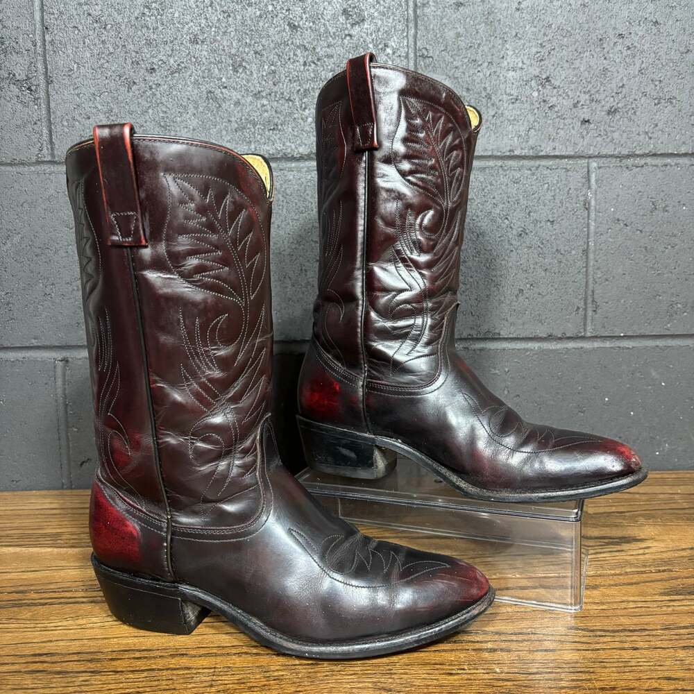 Vintage Mason Burgundy Red Leather Cowboy Boots Made in USA Western Men’s 9 D